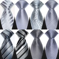 Classic 8CM Polyester Ties For Men Formal Business Silver Gray Paisley Stripes Dot Neckties Handmade College Shirt Neckwear