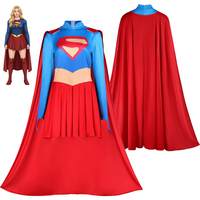 Super Girl Cosplay Costume Female Superhero Kara Zor-El Outfit with Long Cloak Cape Halloween Party Suit
