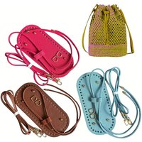 3Pcs/Set 22cm DIY Crochet Bag Accessories Set with Oval Base - Adjustable Shoulder Strap, Drawstring Closure, Durable Faux Leather Base, Handmade Bag Accessories, for Handmade Crafts, DIY Purses and