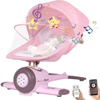 Electric Baby Bouncer & Rocker Rocking Chair Bed Bluetooth Baby Crib Cradle with Remote Control & Music Mosquito Net Aircraft