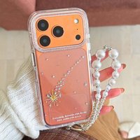 Glitter shiny stars imd back cover for iphone 13 14 promax 15 16 17 pro max cartoon pearl bracelet phone case conque