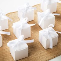 100PCS White Brown Gift Candy Box Bulk with White Ribbon Party Favor Box DIY Candy Chocolate Gift Box for Wedding Birthday