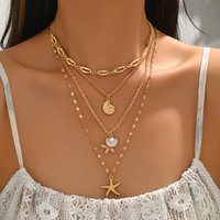 Gold Boho Layered Necklace Set for Women Ocean Seashell Starfish Seahorse Enamel Summer Beach Vacation Party Jewelry