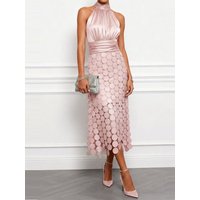 Elegant Office Solid Color Long Dresses Sexy Halter High Waist Slim Prom Dress Simple Summer Off Shoulder Patchwork A-line Dress