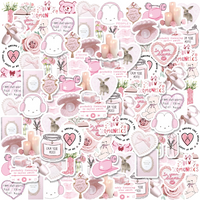 46pcs Bunny, Bear, Perfume Pink Graffiti Stickers Decorated Notebook Water Cup Diary Guitar Student Stationery PVC Decals