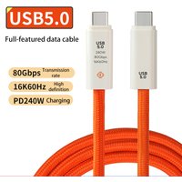 USB 5.0 Nylon Braided Cable with Dual Type-C Ports 240W PD Fast Charging Multifunction Data Cable for Screen Casting