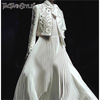 TWOTWINSTYLE Solid Two Piece Set For Women O Neck Long Sleeve Coat Scarf Collar Sleeveless High Waist Long Dress Female Fashion