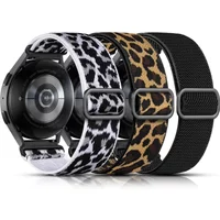 3Pcs 20mm Leopard Print Nylon Elastic Bands - Compatible with Samsung Galaxy Watch 4/5 (40mm/44mm), Watch 6 (44mm/47mm)