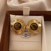 New Retro Metal Tiger Eye Earring Texture Hammered Cold Luster Luxury Women's Earrings