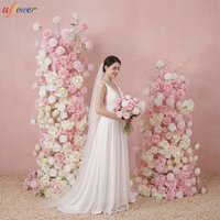 Uflower Pink White Rose Wedding Decor KT Board Floral Row Arrangement Event Stage Supplies Photo Prop Baby Breath Window Display