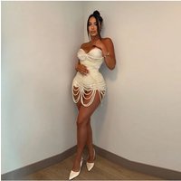 Luxury Pearls Beaded Stretchy Women Bodysuit Amazing Women Corset Lace Up Back Female Costume For Stage Show Party Gown Customiz