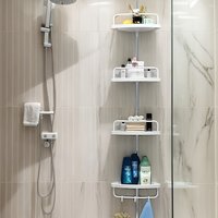 4-Tier Expandable And Adjustable Corner Bathroom Shelf Organizer with Swivel Towel Bar – No Drill Space-Saving Storage Unit