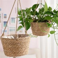 Jute Rope Woven Hanging Planter – Macrame Plant Storage Basket, Indoor Outdoor Flower Pot Holder, Home Decor Garden Hanger
