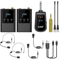 Dual Wireless Microphone System Headset Mic/Stand Mic/Lavalier Lapel Mic with Rechargeable Bodypack Transmitter & Receiver