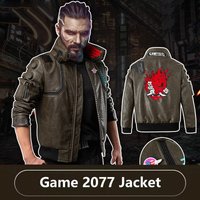 Punk Style 2077 Samurai Main Character V Cosplay Costumes For Faux Leather Jacket Blue And Red Led Light Strip For Jacket Collar