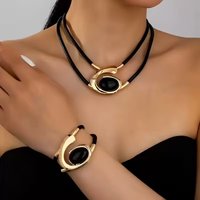 2pcs Bohemian Style Easy Geometric Necklace Bracelet Jewelry Sets for Women Fashion Exaggerated Party Jewelry Gifts