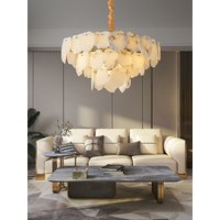 Natural Marble Luxury LED Dimmable Gold Silver Hanging Lamps Chandelier Lighting Suspension Luminaire Lampen For Living Room