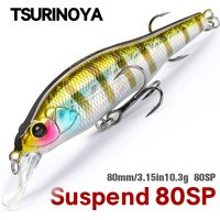 TSURINOYA 3.15in Minnow Suspending Fishing Lure 80SP Sabre 80mm 10.3g Long Castinig Shiner Shad Bass Pike Hard Baits Jerkbait