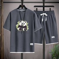 Ice Silk Five-Point Short Sleeve Men's Set Summer 2025 New Trend Brand Complete Matching T-Shirt Shorts Youth Polyester Fiber