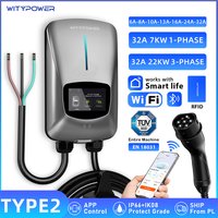 WityPower EV-Ladegerät Typ 2 7kW 11kW 22kW AC Wallbox 1-Phasig 3-Phasig WLAN-App-Steuerung Einstellbarer Strom Elektroauto-Ladestation