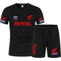 AliExpress Summer men's set T-shirt short-sleeved breathable Quick drying thin Honda racing print motorcycle cycling clothing outdoor sport