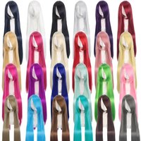 New 100cm colored straight bangs women's synthetic wig Heat Resistant Fiber Multi Color Party Anime Roleplay Free Wig Cap