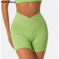Hearuisavy Cross Waist Cycling Fitness Pants Workout Gym Shorts Women Yoga Clothes Breathable High Waist Sports Leggings Female