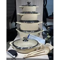 17 Pieces Brown Granite Aluminum Non-Stick Cookware Set Kitchen