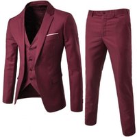 Men Three piece Suit Formal Business Suit Pants Set Solid Color Slim Fit Turn down Collar Anti wrinkle Groom Wedding Suit