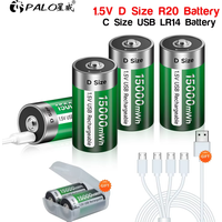 1.5V D Size Rechargeable Battery LR20 Li-ion Batteries C Size Rechargeable Battery Type C USB Charging R14 LR14 Lithium Battery
