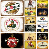 Vintage Beer & Liquor Brand Logo Tin Signs Set, Retro San Miguel Birra Moretti Havana Club Metal Wall Art, Rustic Decor Plaques