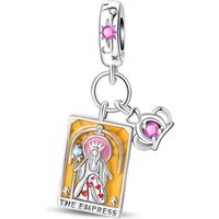 925 Sterling Silver Charms Bead CZ Zircon Tarot Cards Queen Dangle Fit Original Bracelet DIY Women Jewelry Gift
