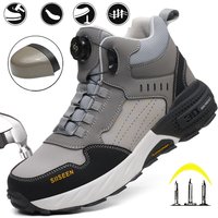 Men's Safety Shoes Steel Toe Anti- Crush Kevlar Mid- Cut Outdoor Safety Boots Anti- Slip Work Shoes for Factory