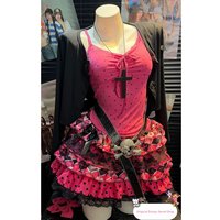 Handmade Original Black And Pink Polka Dot Open Cardigan Sexy Spicy Girl Top Y2K Cake Skirt Women's Summer Fashion