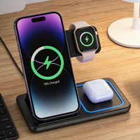 15W LED Fast Wireless Charger Stand 3 in 1 Foldable Charging Station For iPhone 17-11 Apple Watch 9 8 76 5 Airpods Pro