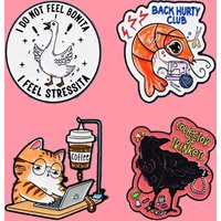 BACK HURTY CLUB Shrimp Quotes Enamel Pin Cats Coffee Animals Cow Goose Brooch Lapel Pins Badge Accessories Fashion Jewelry Gifts