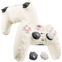 PlayVital for PS5 Controller Cover - Cherry Blossoms Kitten Anti-slip Grip Skin with Thumb Grip, Soft Rubber Protective Case