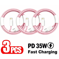 3PCS 35W PD Fast Charge Braided Cable For iPhone 11 12 13 14 Pro Max X XR XS Max 8 14 Plus USB-C Rapid Charging Data Cable 1m 2m