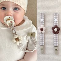 Woven Flower Baby Pacifier Clip Creative Checkered Buckle Nipple Chain Newborn Pacifier Teething Anti Loss Rope Chain