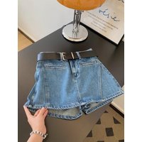 Dark Blue Fake Two-piece Denim Skirt Women 2026 Summer New Design Sense High Waist and Thin A-shaped Hip Shorts Skirt