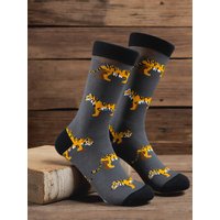 1 Pairs Men's Cartoon Cute Tiger Print Cotton Socks Novelty Funny Animal Pattern Mid-Calf Socks Skateboard Socks Men New