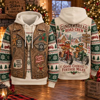 Weihnachts-Biker-Hoodie mit Weihnachtsmann-, Schneemann- und Lebkuchenmann-Motiv, Vintage-Moto-Club-Design, Festlicher Pullover für den Winter, Streetwear, Party-Geschenk