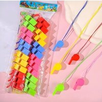 12/24pcs Whistle Toy Referee Whistle Fan Whistle with Rope Cheerleading Prop Solid Color Whistle Children's Gift