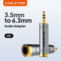 CABLETIME Aux 3.5mm to 6.35mm Audio Adapter 3.5mm Male to 6.35mm Female Video Converter for Phone Mic Computer