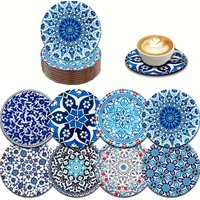 8pcs 2D Flat 4inch Mandala Pattern Wooden Cup Mats Geometric Floral Design Anti-slip Heat-Resistant Mats Beverage Coffee Tea Cup
