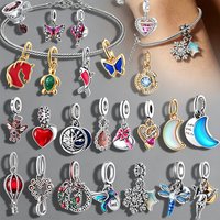 Silver Plated Mixed Charms for Bracelet DIY Jewelry Making Moon Butterfly Turtle Heart Tree Star CZ Pendant Beads for Women Gift