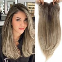 Ladies Long Curly Synthetic Fiber Closure Top Wig Gradient Color Middle Parted Bangs Breathable Hair for Increased Growth
