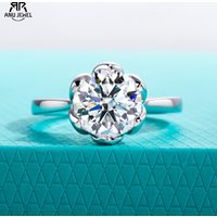 AnuJewel 3ct D Color Moissanite Lotus Engagement Ring 925 Sterling Silver Solitaire Promise Rings for Women Jewelry Gifts