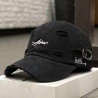 Retro Washed Distressed Baseball Cap Ripped Detail Letter Embroidery Unisex Dad Hat Hip Hop Sun Hat
