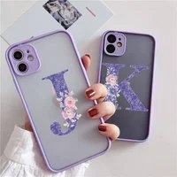 Retro Purple Flower Letter Clear Phone Case For iPhone 17 16 15 14 Pro Max Plus Shockproof Hard Transparent Back Cover Fundas